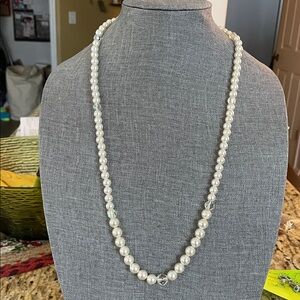 Classic Faux Pearl Bead Necklace - White Faux Pearls and Clear Beads